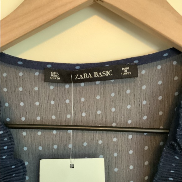 Zara Pleated Polka Dot Navy Mini Dress Large - Picture 4 of 5